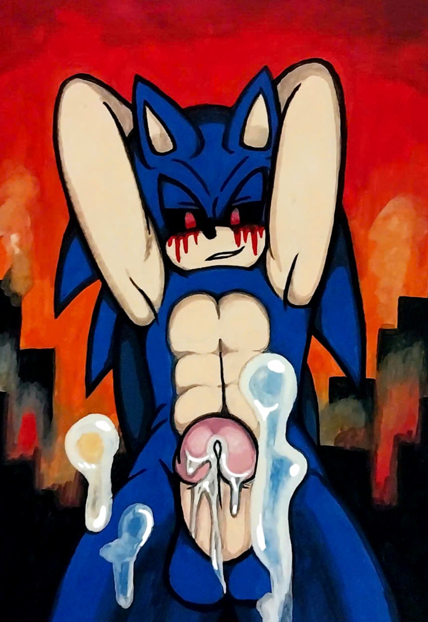 1boy cock cum cum_on_screen male male_focus male_only nsfw sonic.exe sonic_the_hedgehog