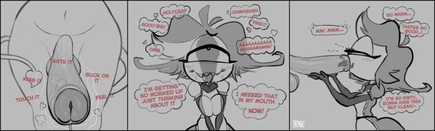 blowjob, hazbin hotel, niffty, text, thought bubble