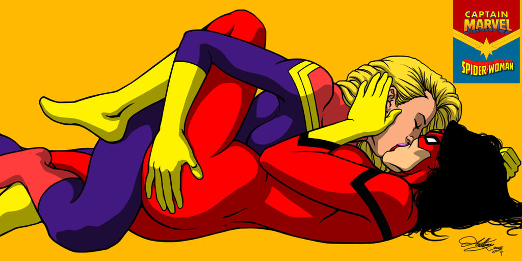 captain_marvel carol_danvers jessica_drew kaywest kissing marvel marvel_comics spider-woman