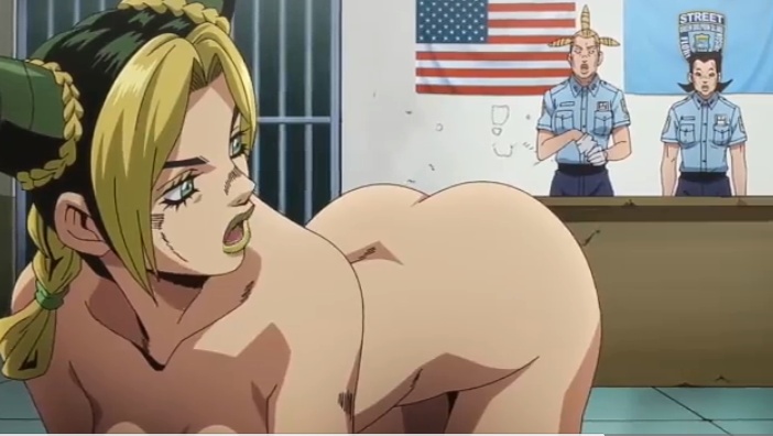 3girls ass booty breasts david_productions fanservice jojo's_bizarre_adventure jolyne_kujo looking_back naked naked_female nude nude_female part_6 prison prison_guard screencap screenshot stone_ocean