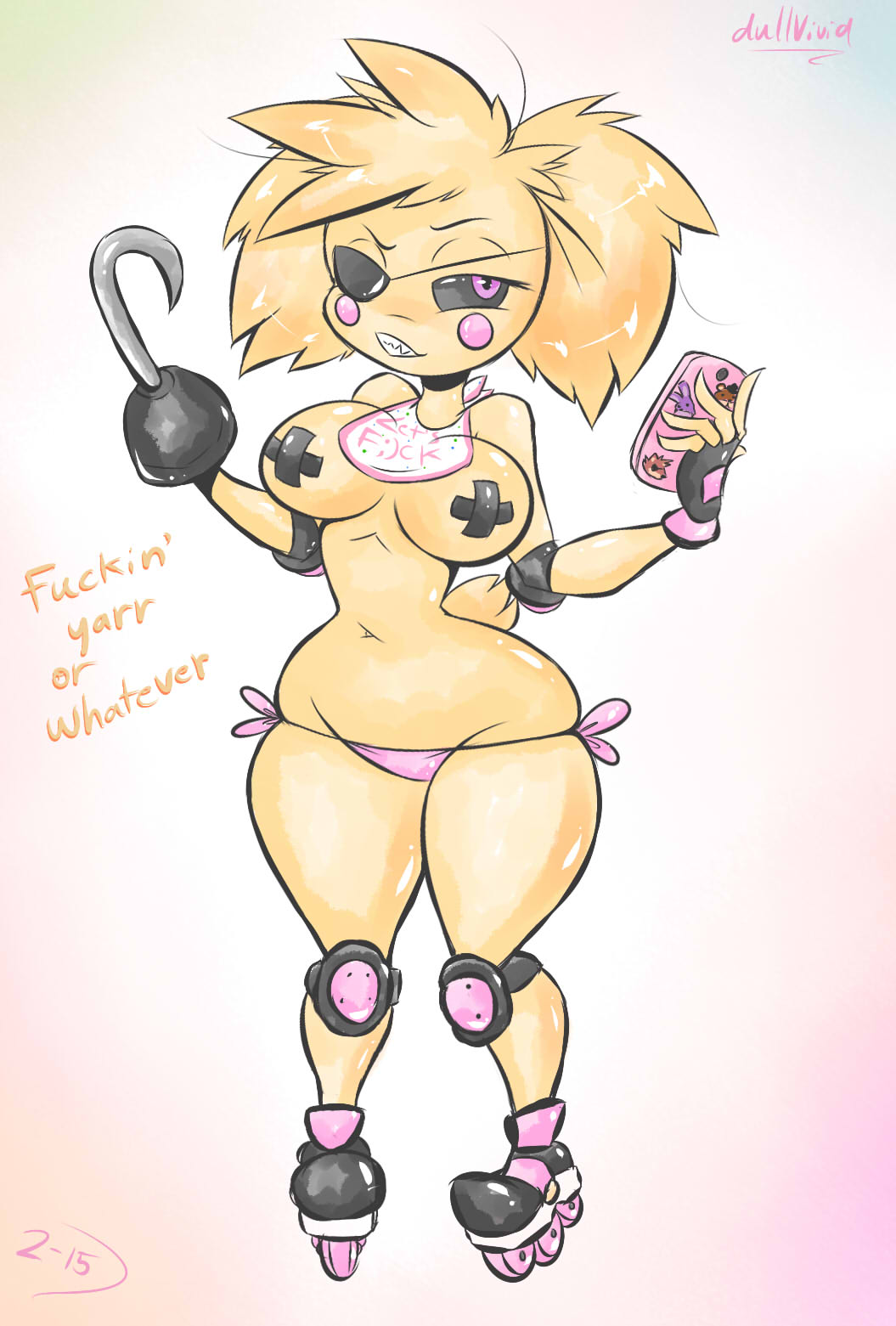 Rule34.dev - animatronic anthro big_breasts breasts clothed clothing  dullvivid eye_patch eyewear female five_nights_at_freddy's  five_nights_at_freddy's_2 half-dressed holding_phone inline_skates  machine mechanical neo_chica nipple_tape ...