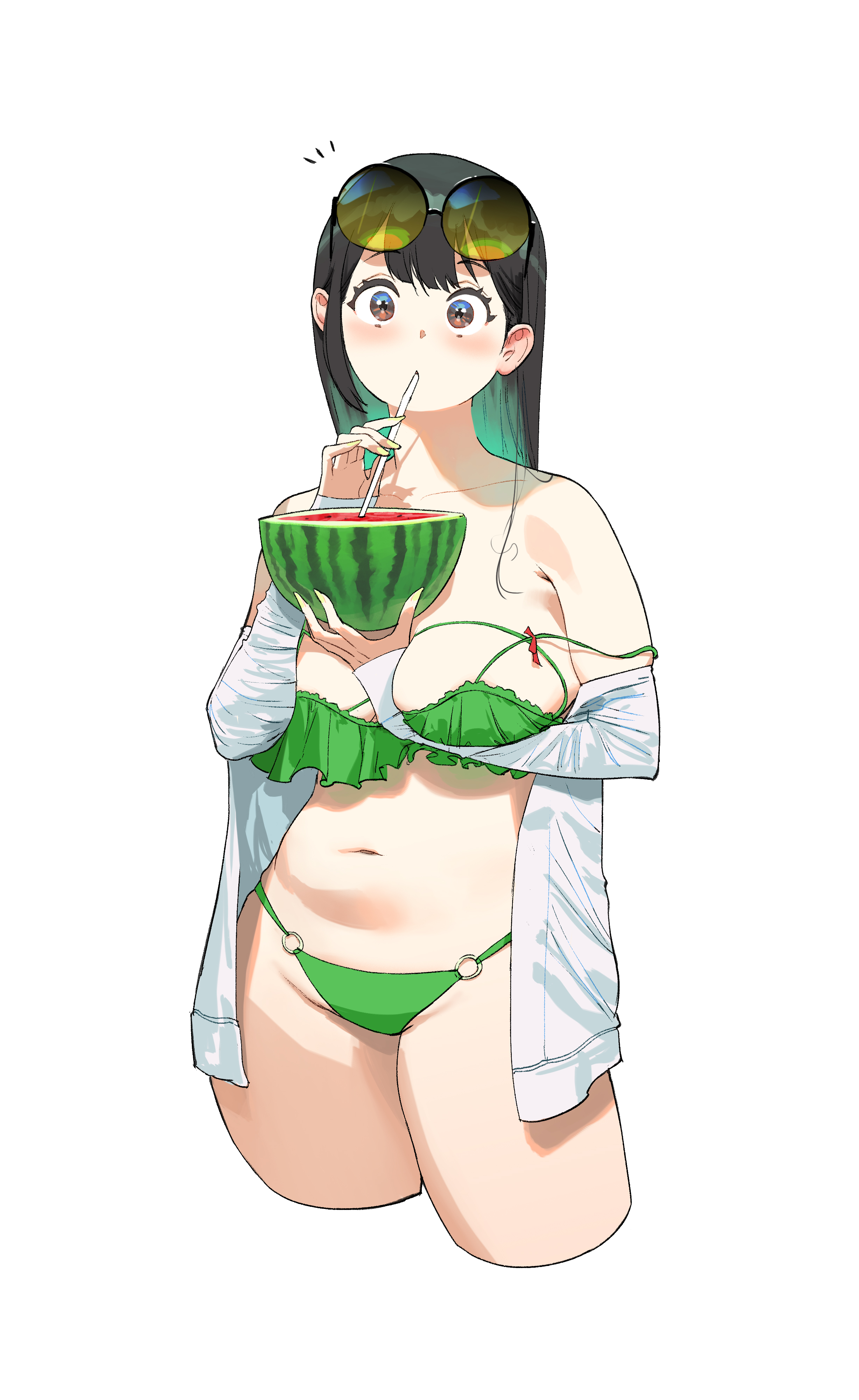 curvy, green bikini, tagme, watermelon, wonbin lee