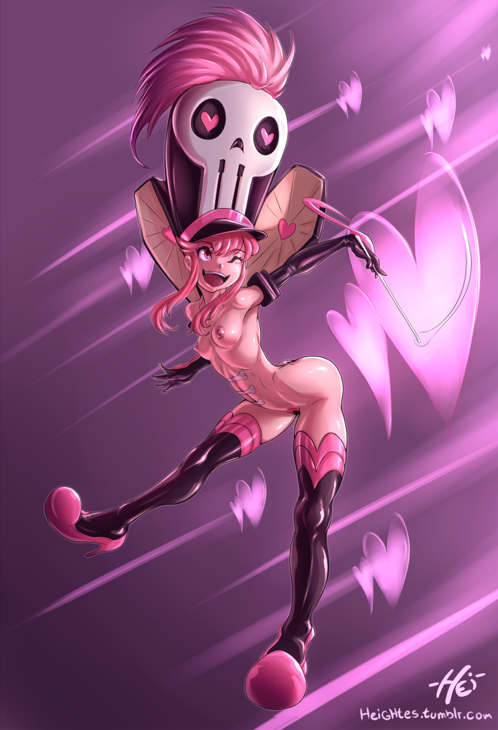 ass baton breasts elbow_gloves female gloves heart heightes high_heel_boots high_heels jakuzure_nonon kill_la_kill naked_footwear nipples nude open_mouth pink_eyes pink_hair sidelocks smile solo thigh_boots wink