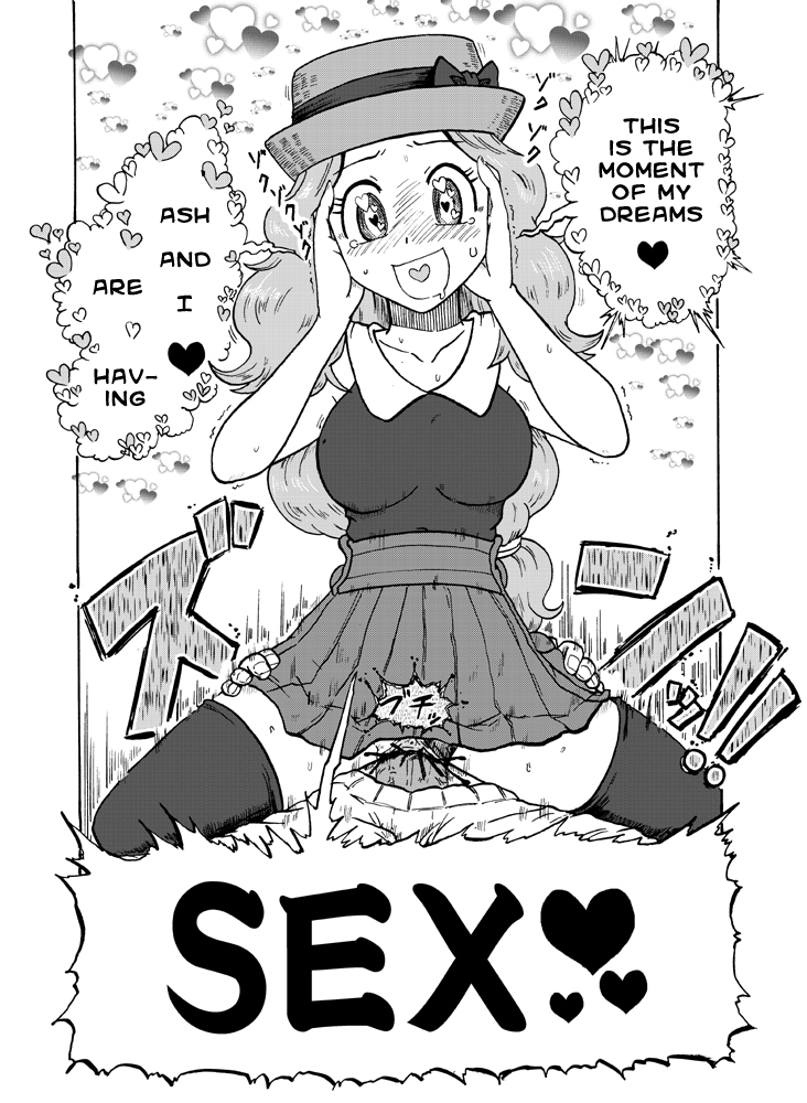 1girls ahe_gao amourshipping blood clothing dialogue drool drooling female female_on_top gouguru heart heart-shaped_pupils hourglass_figure human human_only long_hair male nintendo open_mouth penetration penis pokemon pokemon_(anime) pussy satoshi_(pokemon) serena_(pokemon) sex shirt spread_legs thighhighs translated vaginal vaginal_blood vaginal_penetration virgin virginal_blood