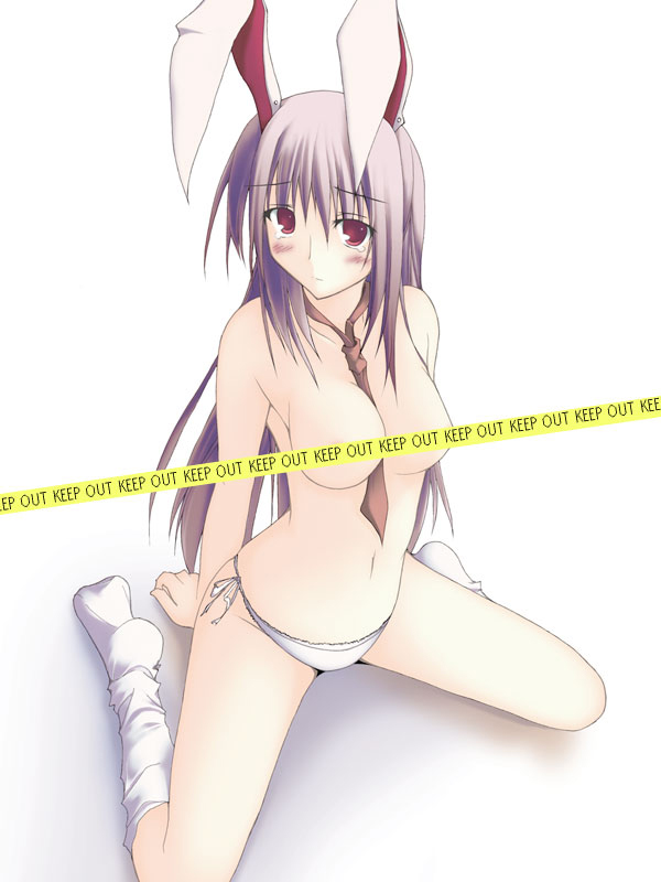 animal_ear bunny_ear caution_tape gisyo keep_out necktie panties reisen_udongein_inaba side-tie_panties solo topless touhou wariza white_panties