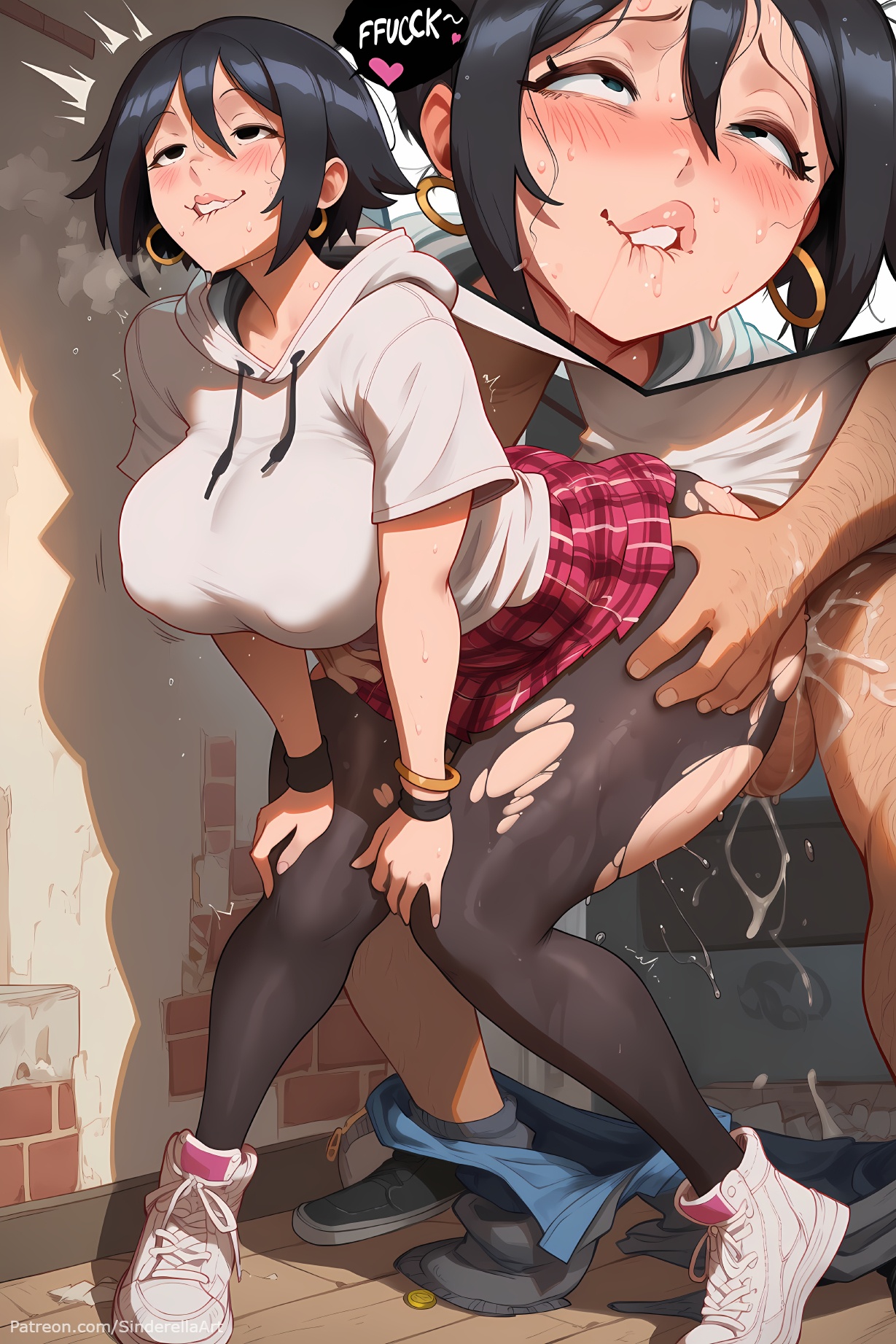 ai generated, anus, ass, bent over, black hair, black legwear, breasts, busty, caption, cardigan, cheating, comic, comic page, commission, dialogue, english text, female, indoors, knives chau, long sleeves, male, netorare, partial male, patreon, patreon url, patreon username, plaid, plaid skirt, pussy, scott pilgrim, scott pilgrim takes off, shirt, shoes, sinderellaart, skirt, sleeves past wrists, standing, sweat, text, text bubble, thick, thighhighs, thighs, torn clothes, torn legwear, uncensored, voluptuous, white shirt