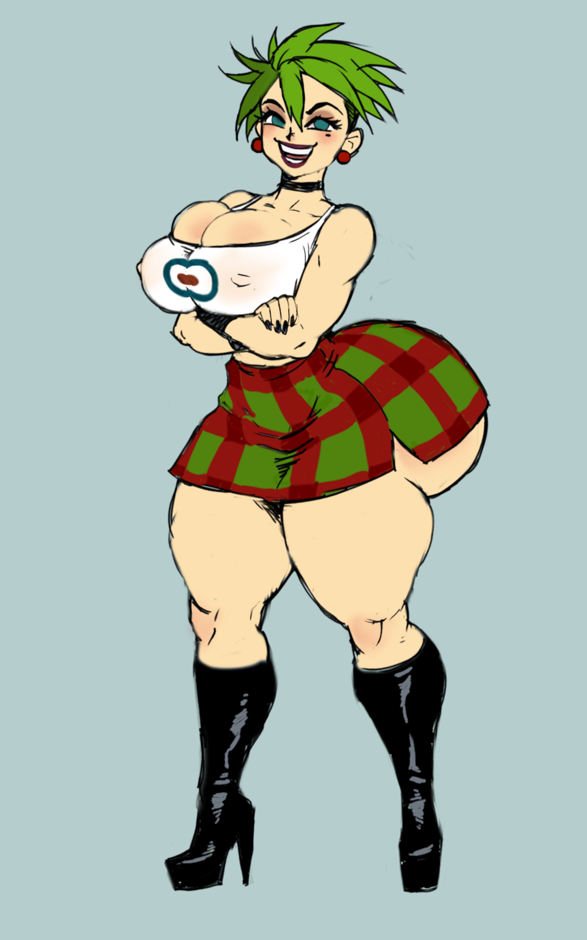 1girls, 2025, ass, ass clapping, ass cleavage, big ass, colored sketch, fat ass, female, female only, green hair, heel boots, hi res, high resolution, highres, huge ass, jay-marvel, large ass, massive ass, pornstar body, sketch, skirt, solo, teenage female, teenager, the x's, thick ass, thick thighs, tuesday x, voluptuous teenager, wide hips