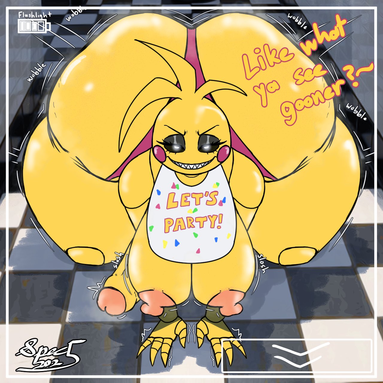 1futa, areolae, ass, ass bigger than head, ass body, big areola, big ass, big breasts, big butt, big penis, black sclera, bottom heavy, breasts, bubble ass, bubble butt, clothing, curvaceous, curvy, curvy figure, dialogue, english text, erect nipples, erection, female, five nights at freddy's, five nights at freddy's 2, foreskin, front facing with ass, futa only, futanari, futasub, glowing eyes, huge ass, huge breasts, huge cock, intersex, long penis, looking at viewer, more at source, mostly nude, musk, musk clouds, musky butt, nipples, onomatopoeia, penis, recording, retracted foreskin, robot, robot girl, sharp teeth, sloshing breasts, smile, solo, solo futa, specnsfw, steam, steamy ass, talking to viewer, text, thick thighs, toy chica (fnaf), uncircumcised, voluptuous, voluptuous female, white eyes, wide hips, wobbling ass