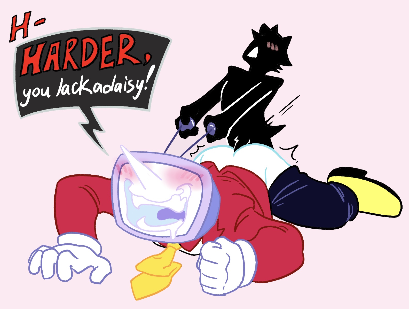 2boys, anal, anal sex, blush, deltarune, deltarune chapter 3, drooling, gay, gay sex, male, male only, male/male, object head, screen face, shadowguy (deltarune), size difference, small top big bottom, steamwhistle69, tenna (deltarune), toony, tv head, undertale (series), yaoi