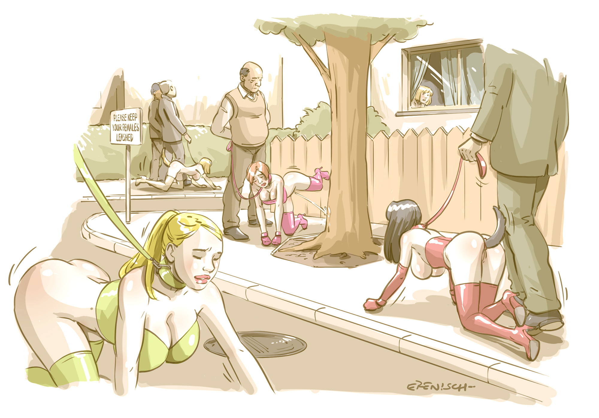 4boys, 5girls, age difference, all fours, anal, bitch taken for walk, blonde hair, bondage, bondage gloves, bondage mittens, bottomless, bound, bound hands, breasts, brown hair, buttplug, buttplug tail, cleavage, collar, crawling, dog girl, elbow gloves, erenisch, female, femsub, gloves, high heels, leash, legal slavery, male, neighborhood, outdoors, pet, petplay, ponytail, pretends to be someone else, public, public exposure, public nudity, puppygirl, pussy, rear pussy, rear view, sidewalk, slave, slave collar, slave girl, street, tail, uncensored