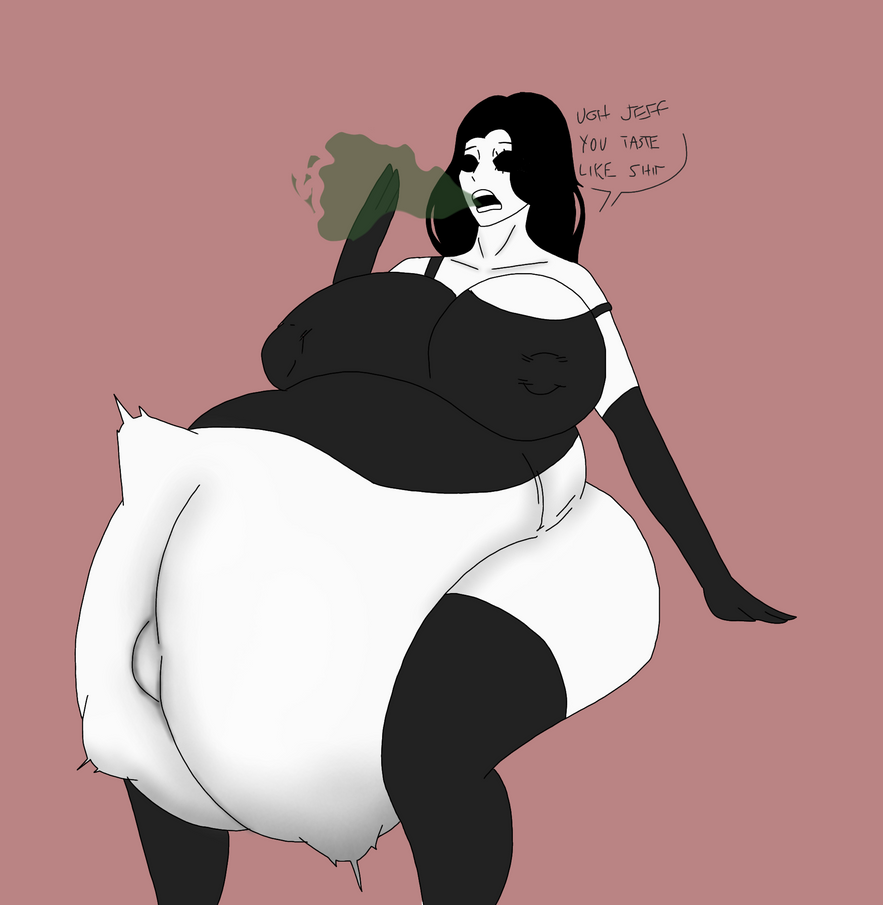 big_ass big_belly big_breasts black_eyes black_hair burping camel_toe creepypasta female female_pred jane_the_killer male male_prey pale_skin sitting thick_thighs vore vore_belly