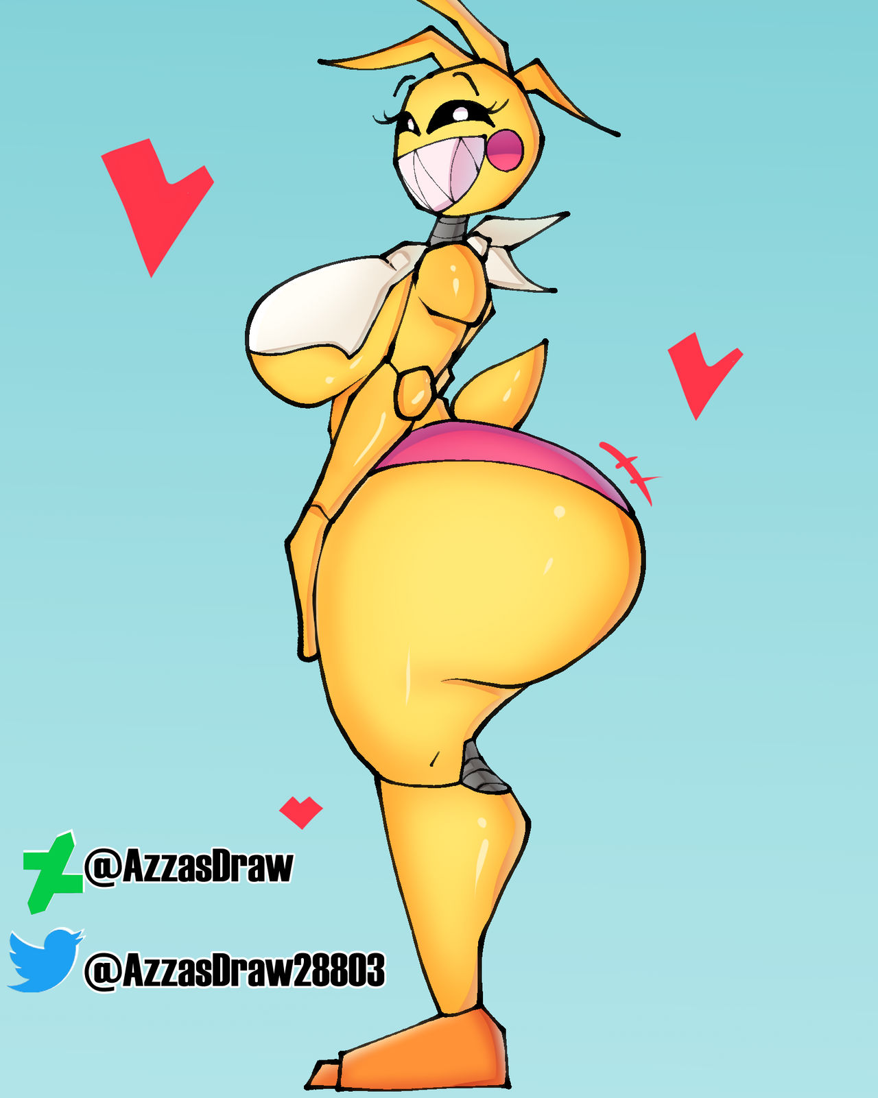 1girls, animatronic, animatronic female, ass, azzasdraw, big ass, big breasts, breasts, chicken, chicken girl, female, five nights at freddy's, five nights at freddy's 2, robot, robot girl, scottgames, solo, toy chica (fnaf)