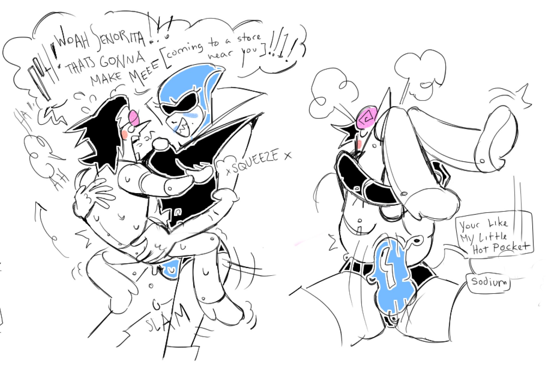 anal, anal sex, bedsidewater (artist), bigger female, blush, deltarune, deltarune chapter 2, dominant female, dominant female submissive male, female, male, male penetrated, pegging, pegging male, queen (deltarune), size difference, smaller male, spamton g spamton, strap-on, strapon, submissive male, sweat