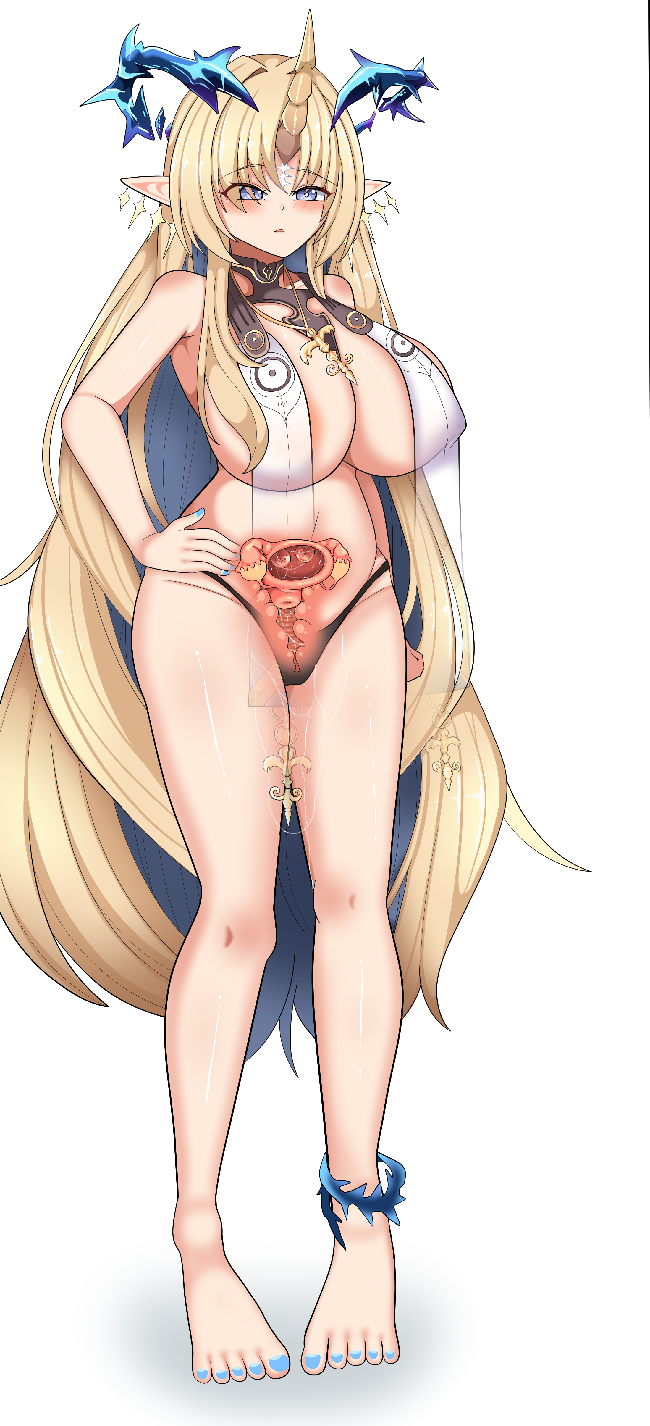 1girls, blonde hair, blue eyes, blush, breasts, cervix, clothing, cross section, domaniax, early pregnancy, embryo, fallopian tubes, female, fetus, fleurdelys (wuthering waves), in utero, internal view, legs together, open mouth, ovaries, pointy ears, pregnant, pregnant with multiples, pregnant with twins, pussy, shirt, short hair, standing, umbilical cord, uterus, wuthering waves, x-ray