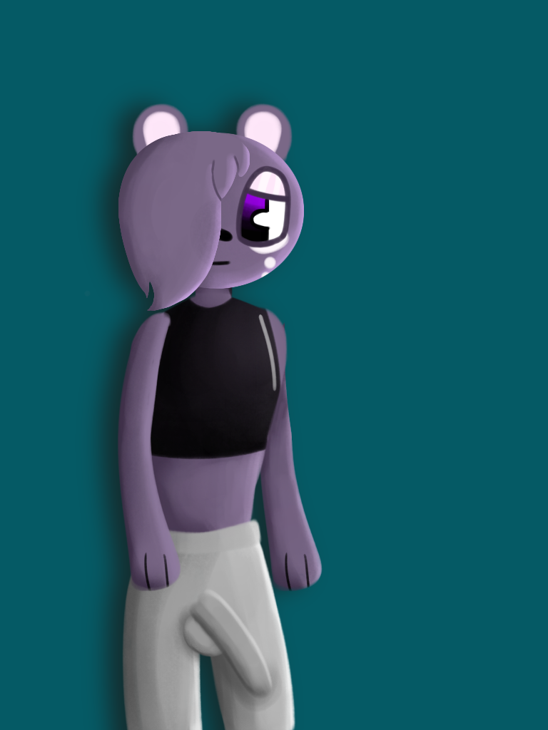 1boy bear bear_boy blush_crunch_studios bulge bulge_through_clothing candykitties comic dick flavor_frenzy grey_sweatpants male male_only penis_visible_through_clothing purple_body purple_fur purple_hair roblox roblox_game self_upload sweatpants tagme ube_(flavor_frenzy)
