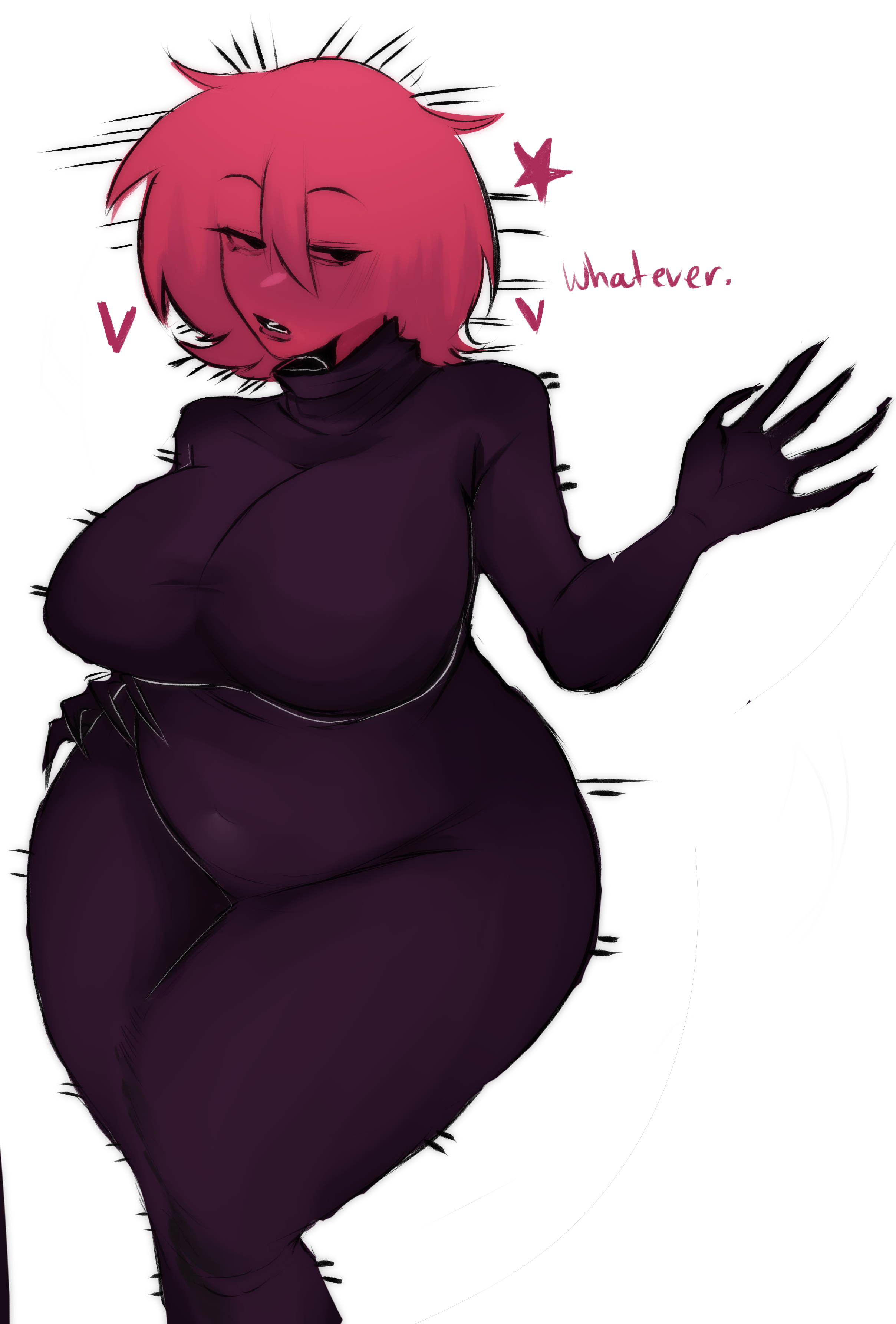 1girls, 2020s, 2026, 2026s, ayesha (inky chuu), big breasts, black body, curvaceous, curvaceous female, curvaceous figure, curves, curvy, curvy body, curvy female, curvy figure, curvy hips, digital drawing (artwork), digital media (artwork), hair, hourglass figure, hourglass figured female, huge breasts, inky chuuu, inspired, inspired by, jpg, oc, original, original artwork, original character, red body, red hair, red hair　short hair, red head, red skin, simple background, simple shading, slightly chubby, slightly chubby female, soggwybwead, solo, solo female, solo focus, the boiled one phenomenon, twitter link, voluptuous, voluptuous body, voluptuous female, wide hips, wide thighs