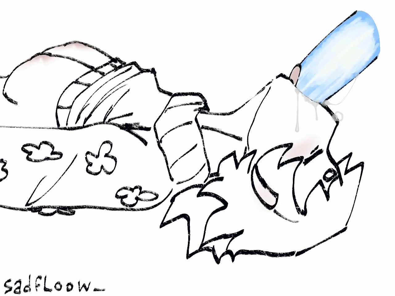 animated, bare chest, deepthroat, female frisk, frisk, laying down, male/female, on back, sadfloow, saliva on face, saliva trail, sans, throat bulge, throat fuck, undertale, upside-down