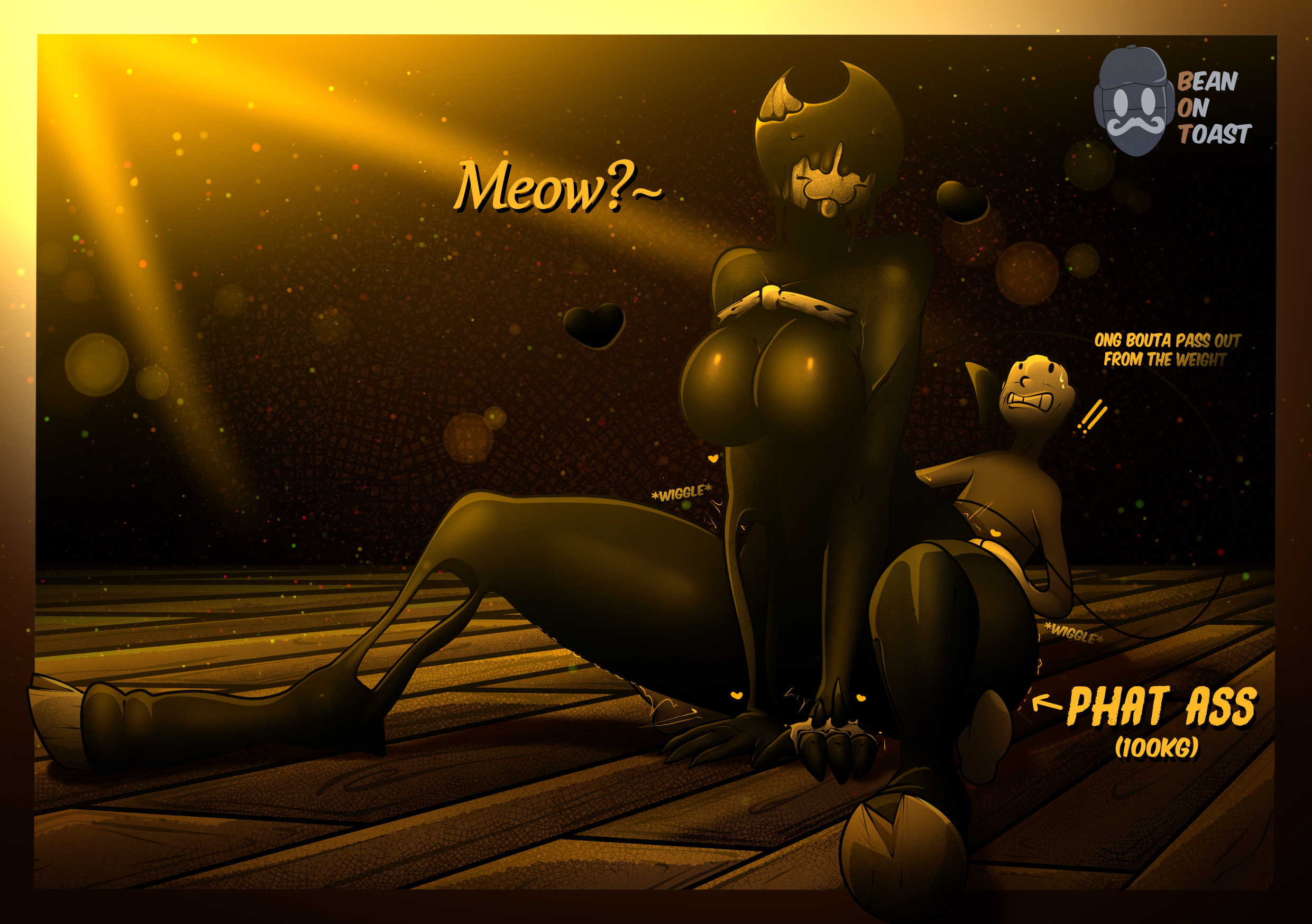 2026, 2d, 2d (artwork), 2d artwork, artist logo, artist name, beanontoast, bendy, bendy and the dark revival, bendy and the ink machine, big breasts, black body, catgirl, demon, demon girl, female, genderswap (mtf), horns, ink demon, ink person, kitten, rule 63, thick thighs