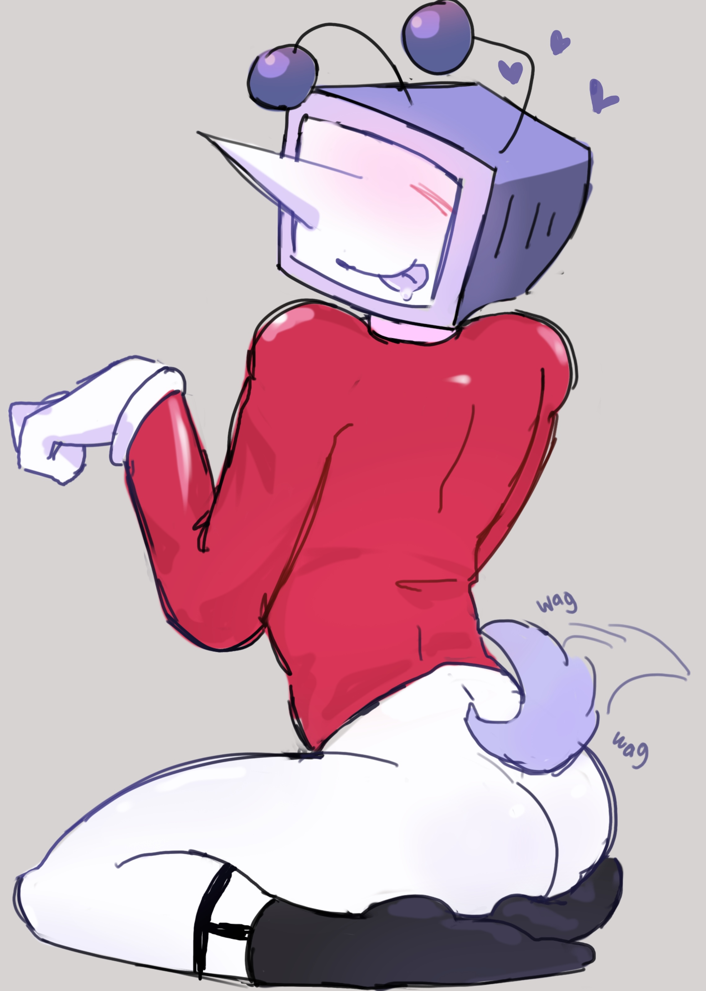 deltarune, deltarune chapter 3, male only, object head, on knees, puppyplay, sarrwrr, solo, solo focus, tailwag, tenna (deltarune)