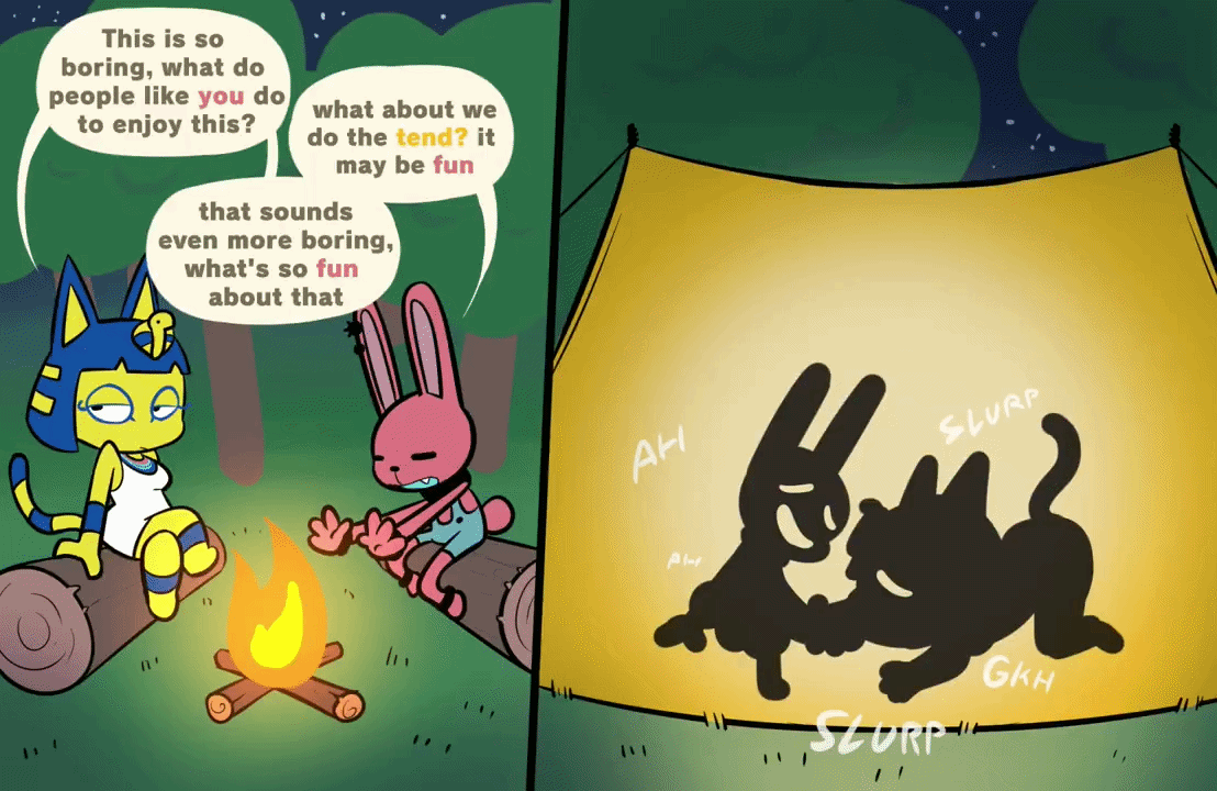 algob4v, animal crossing, animated, ankha, ankha (animal crossing), anthro, anthro female, anthro on anthro, anthro penetrated, anthro penetrating, anthro penetrating anthro, ass, balls, balls deep, ballsack, bav, before sex, big ass, big butt, big penis, blowjob, campfire, camping, camping tent, carrying, carrying another, carrying partner, carrying person, carrying position, deep penetration, during sex, forest, forest background, grass, holding head, jerking, jerking off, jerkingoff, kissing, kissing while penetrated, kissing while penetrating, massive penis, missionary, missionary position, missionary sex, nature, nature background, nintendo, on all fours, on floor, on fours, on ground, oral, oral penetration, oral sex, outside, penetration, penile, penile penetration, penis, penis in ass, penis in pussy, penis out, penis penetration, rabbit, rabbit ears, silhouette, slurp, slurping, small but hung, small dom big sub, smaller male, sucking, sucking penis, tail, tent, text, thober (bav), x eyes