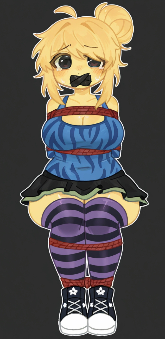 1girls, ai generated, ankles tied, arms behind back, arms restrained, arms tied, arms tied behind back, bondage, bound, bound arms, bound legs, captured, captured female, chubby, chubby female, chubby girl, crying, crying with eyes open, female, female focus, female only, forsaken (roblox), hips, honeybunn14, kidnapped, kidnapped female, kidnapped girl, legs restrained, legs tied together, noob, noob (forsaken), noob (roblox), restrained, restraints, roblox, roblox game, robloxian, scared, scared expression, scared face, scared female, scene noob, scenecore, sweat, sweating, sweaty, tears, thighs, worried, worried expression, worried face, worried look