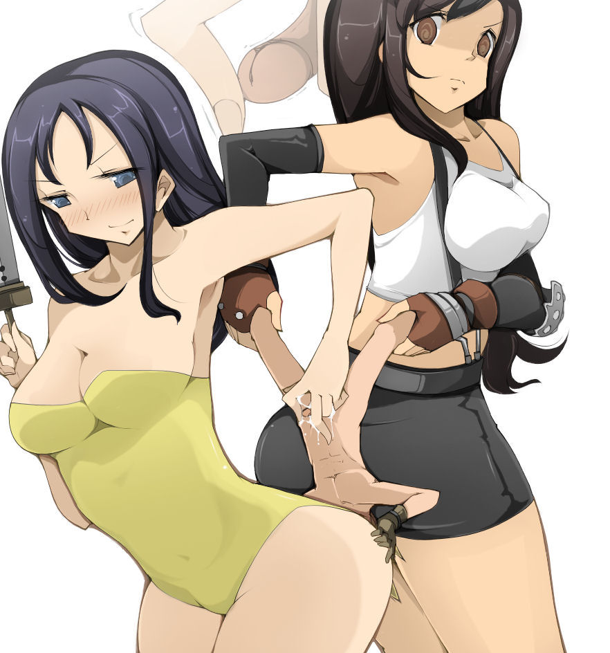 2girls ass_to_ass breasts cleavage cloud_strife face_in_ass female femdom final_fantasy final_fantasy_vii fingerless_gloves giantess gloves handjob human larger_female male miniboy multiple_girls penis pollensalta size_difference smaller_male straight tifa_lockhart uncensored zinger_(excess_m)