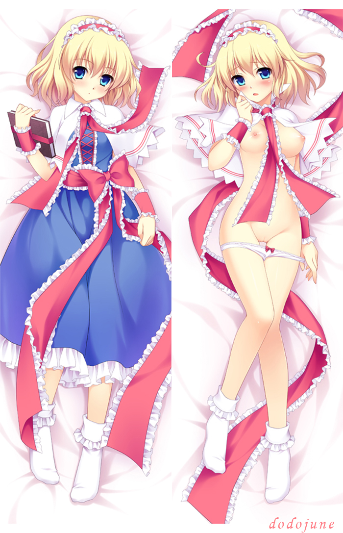 alice_margatroid anklehighs blonde_hair blue_eyes blush bobby_socks book breasts capelet dakimakura dodojune female frilled_legwear frilled_socks frills hairband holding holding_book looking_at_viewer lying multiple_views nipples on_back panties panty_pull pussy ribbon sash short_hair socks solo topless touhou turn_cuff_socks uncensored underwear underwear_only white_legwear white_panties white_socks