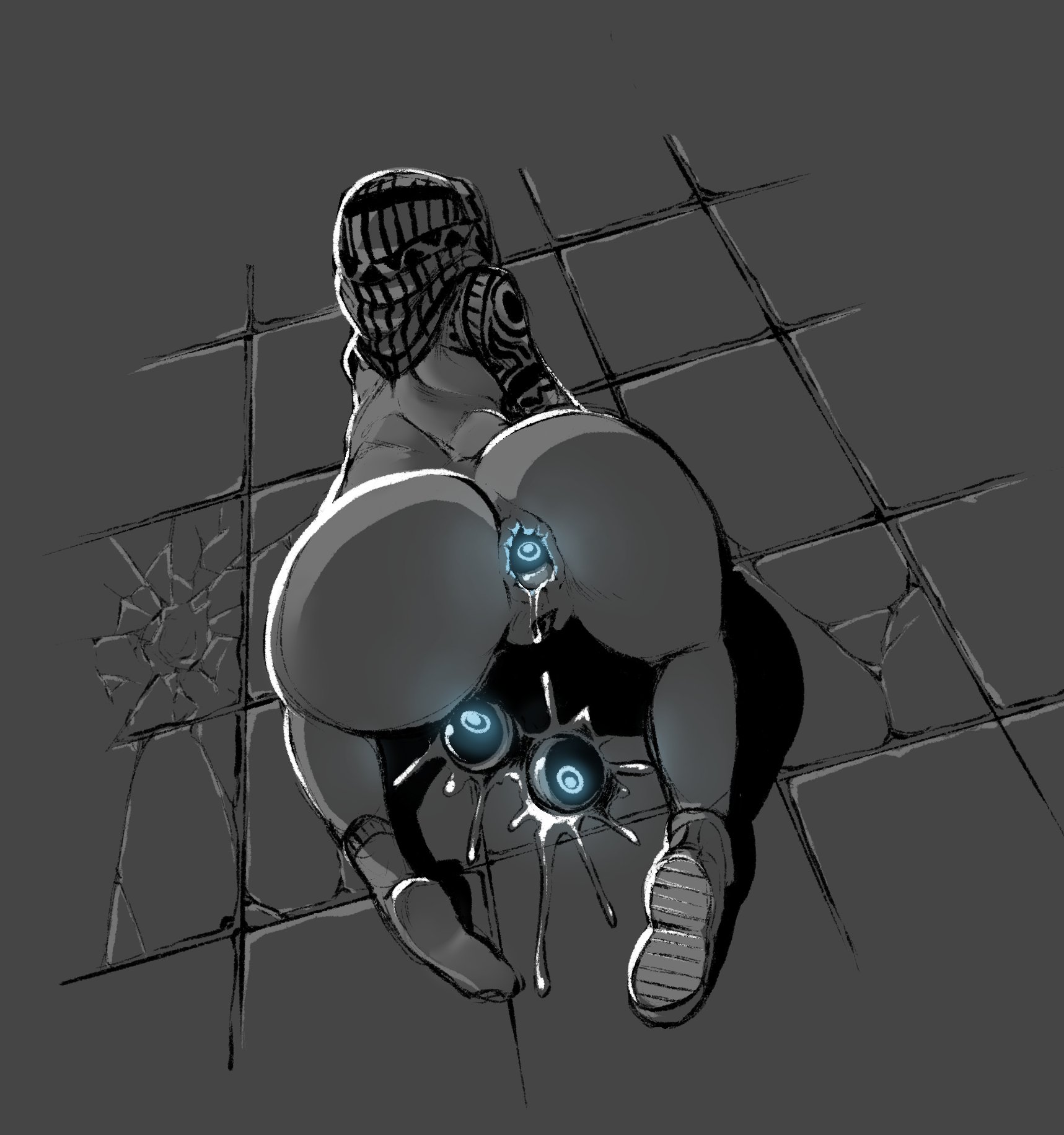 1girls, anal insertion, anal juice, anal object insertion, anus, ass, big ass, camera, female, female only, gaping, gaping anus, greyscale, harsh-mallowz, monochrome, naked, nude, pussy, rainbow six, rainbow six siege, solo, solo female, tom clancy, valkyrie (rainbow six)