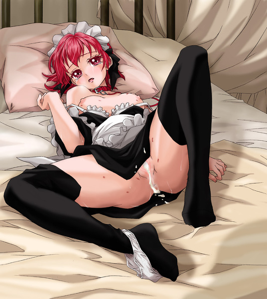 after_sex alfa_system black_socks bondage breasts choker collar cum iria_animi maid nipples open_mouth panties pillow pixiv_thumbnail red_eyes red_hair resized rukanyo sex_slave slave socks tales_of_(series) tales_of_innocence tears thigh_socks thighhighs underwear