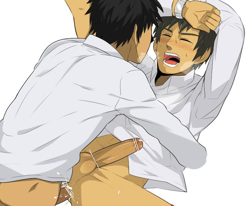 2boys anal black_hair bottomless censored closed_eyes cum cum_in_ass cum_inside gay human male multiple_boys open_mouth penis resfrio school_uniform sex shirt student uniform white_shirt yaoi