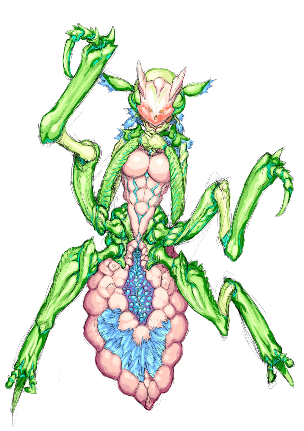 antennae arthropod breasts character_request claws copyright_request female furry highres insect_girl insect_taur insects irontom kanemaki_thomas monster_girl nightmare_fuel no_humans plain_background praying_mantis solo spread_legs spreading taur thomas_(iron_tom) thomas_kanemaki white_background 鉄巻とーます＠肉ドリル_(2130)