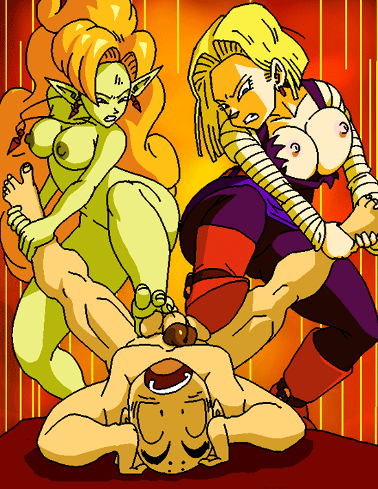 1boy 2girls alien android_18 bald ballbusting breasts clothed_female_nude_male cock_and_ball_torture crotch_stomp dboy dragon_ball dragon_ball_z feet female femdom footjob green_skin groin_kick krillin kuririn lying male malesub multiple_girls nude on_back penis rape reverse_rape spread_legs straight tamakeri testicles torn_clothes uncensored zangya