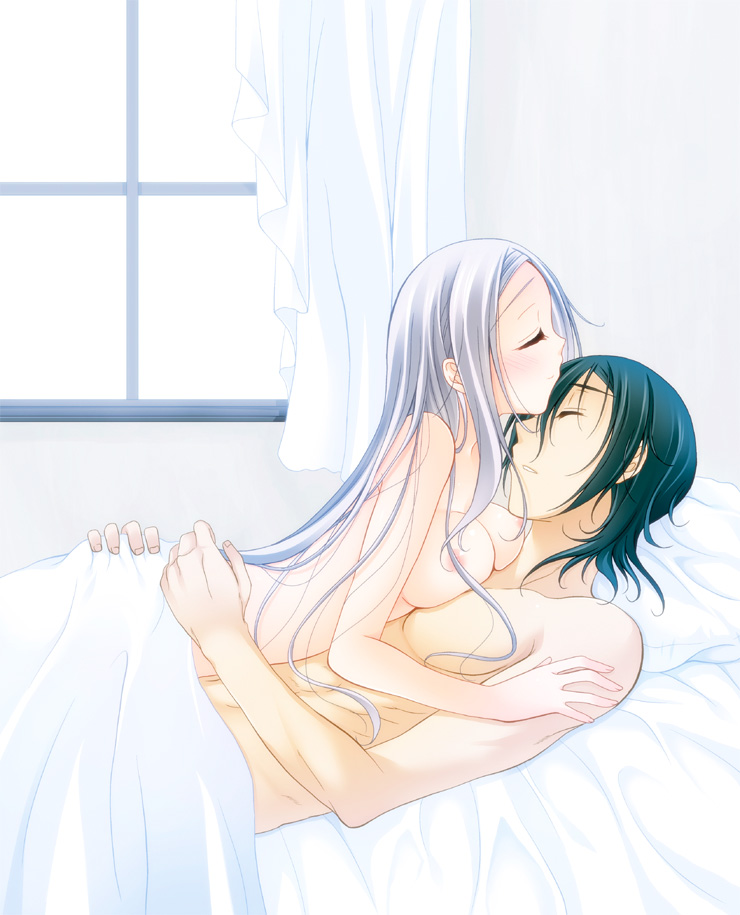 allelujah_haptism bed female gundam gundam_00 kisaraki_kanata marie_parfacy sex silver_hair soma_peries vaginal_penetration