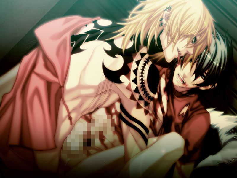 2boys akira anal black_hair blonde_hair blood blue_eyes bottomless censored earrings gay gunji gunzi human jewelry lamento legs_held_open male malesub multiple_boys nitro+_chiral penis rape sex skinny tattoo tears togainu_no_chi tongue torn_clothes yaoi