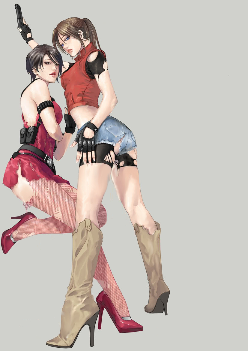 2girls ada_wong ada_wong_(caroline_ribeiro) ass black_hair blue_eyes boots brown_eyes brown_hair bukkake claire_redfield cum cum_on_body cum_on_clothes cum_on_hair cum_on_lower_body dbd dead_by_daylight denim denim_shorts facial female female_only fingerless_gloves firearm fishnet fishnets footwear gloves gun handgun handwear high_heel_boots high_heels human legs lips midriff miniskirt multiple_females multiple_girls ponytail red_heels red_high_heels resident_evil resident_evil_2 shoes short_hair short_skirt shorts skirt sww13 tied_hair torn_clothes weapon yuri