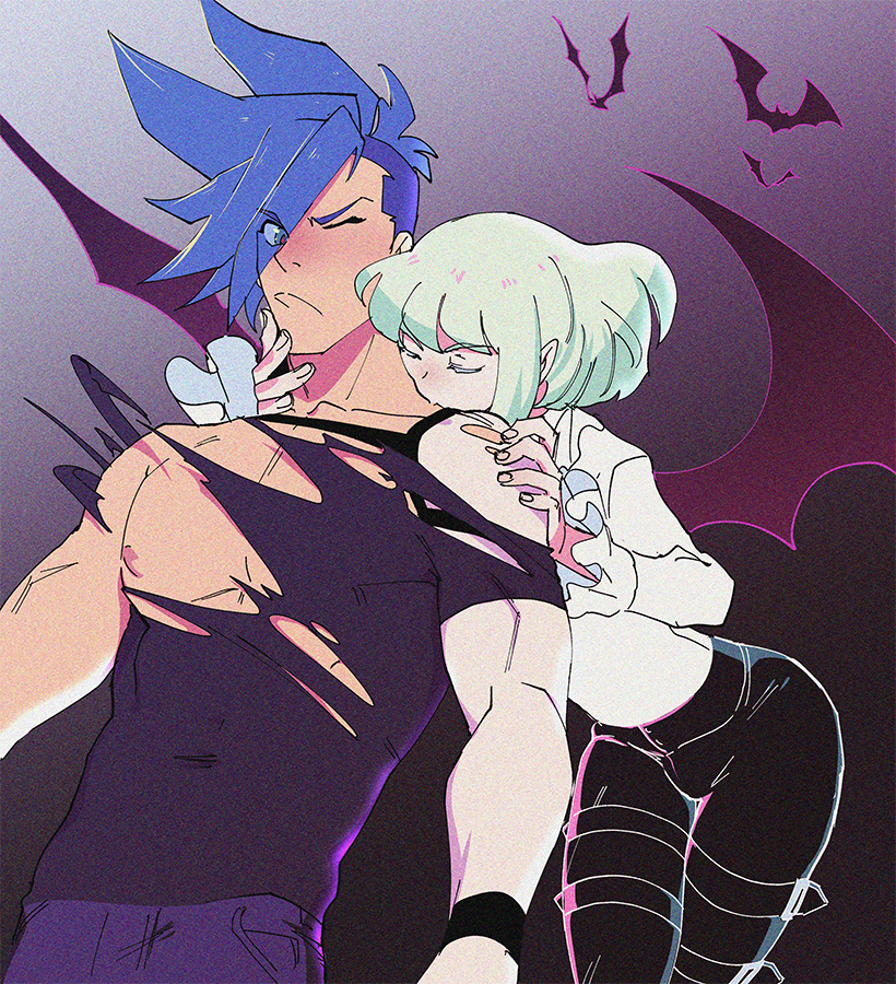 2boys, androgynous, biting, biting neck, femboy, femboydom, galo thymos, gay, kukumomo, lio fotia, neck bite, promare, size difference, twink, vampire, yaoi