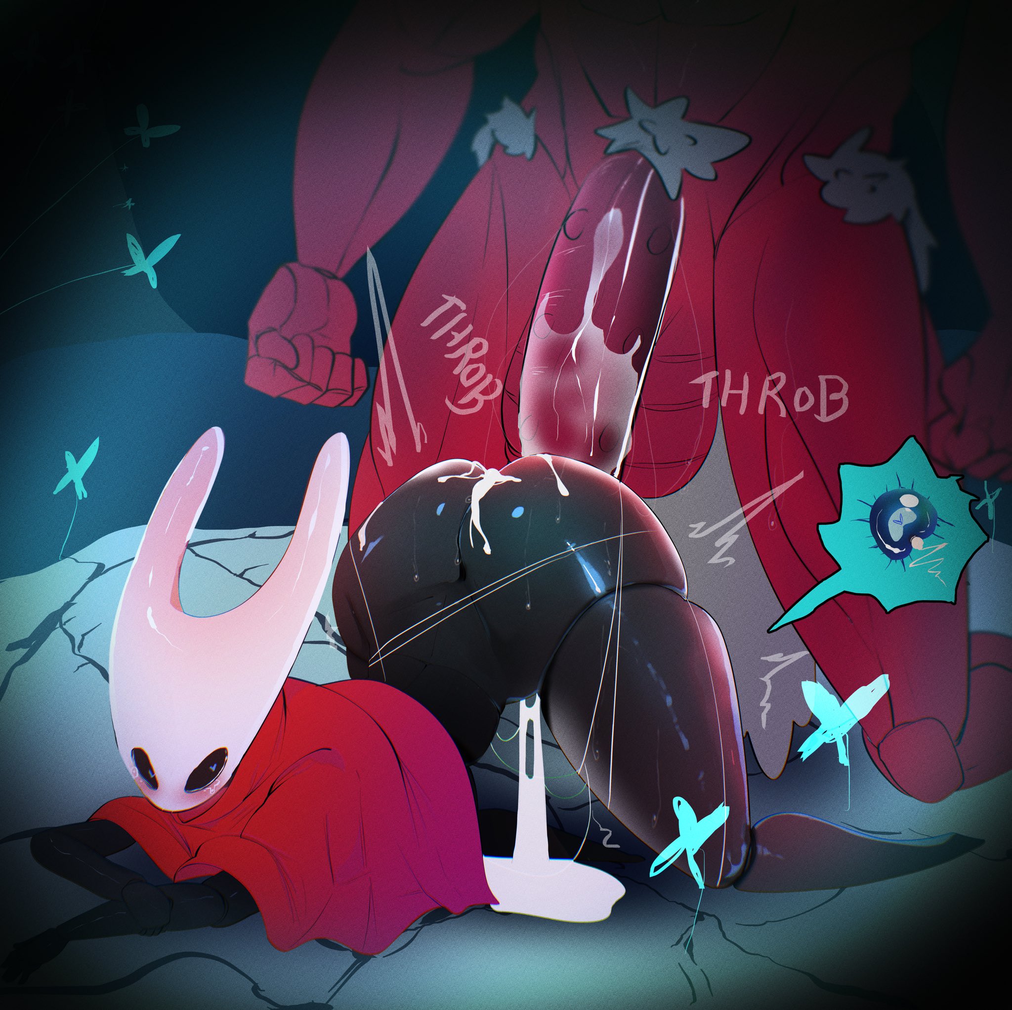 1boy, 1girls, 2 horns, alternate body type, alternate breast size, arthropod, artist name, big ass, big breasts, big butt, black body, black skin, breasts, bubble ass, bubble butt, bug, bug girl, doggy style, female, fertilization, hollow knight, hollow knight: silksong, hornet (hollow knight), impregnation, large ass, large breasts, large butt, male, meweeze, ovum, ovum with heart, silksong, straight, team cherry
