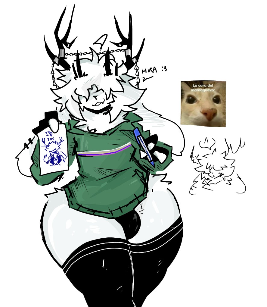 :3, bulge, femboy, furry, jackalope, male, male only, meme in the background, no pants, noctari, roblox, roblox avatar, robloxian, self upload, solo male, sweater, tagme, thick thighs, thighs