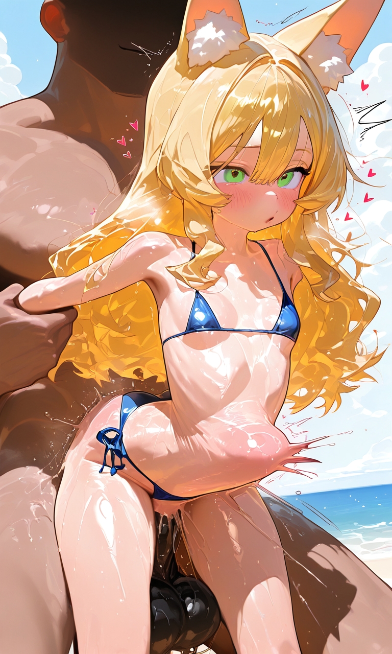 ai generated, belly, blonde hair, cum, cum in pussy, cum inside, female, gigantic penis, little girl, male, nude, penis, penis in ass, petity, pussy, sex, sex from behind, size difference, stomach bulge