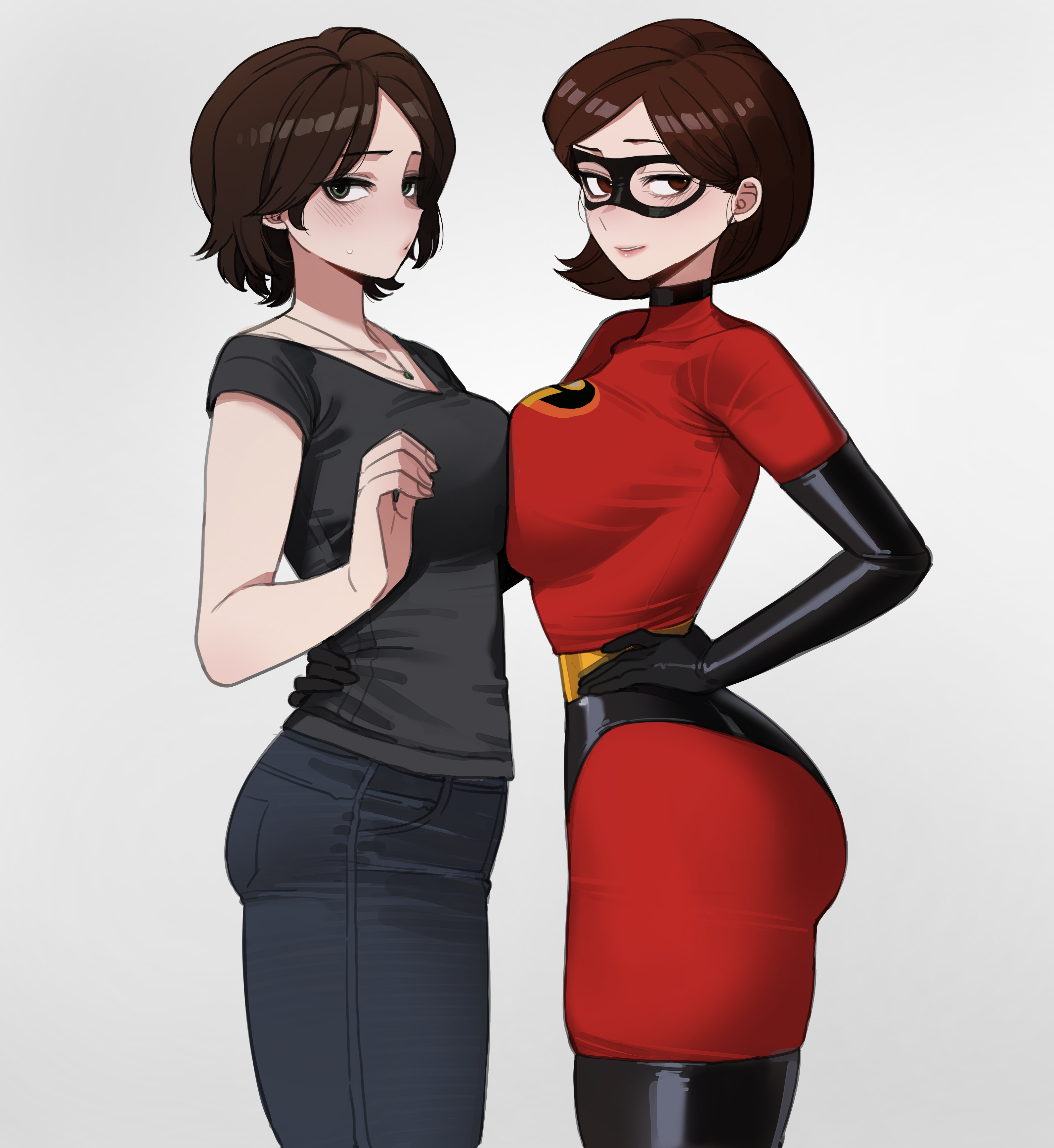 2girls, aunt cass, big breasts, big hero 6, breast to breast, breasts, brown hair, cass hamada, disney, disney channel, elastigirl, female, helen parr, large breasts, marvel, marvel comics, milf, pixar, ratatatat74, short hair, the incredibles