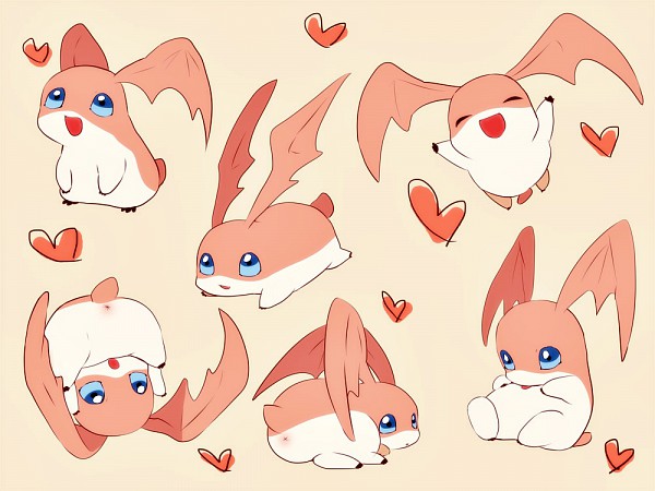 ambiguous_gender anus blue_eyes digimon digimon_(species) feral flying head_wings heart licking lying open_mouth open_smile orange_background orange_body patamon simple_background sitting small_tail smile standing tongue tongue_out wings