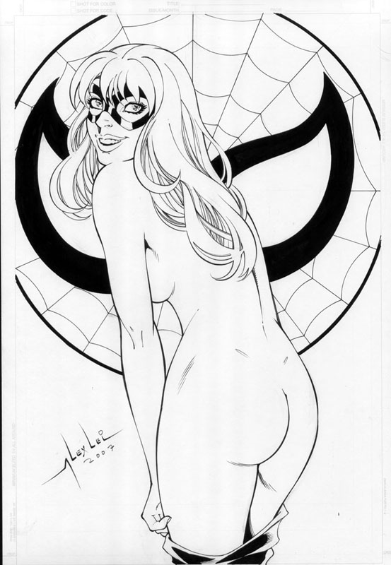 1girls 2007 alex_lei ass black_and_white black_cat_(marvel) felicia_hardy female female_only human marvel marvel_comics monochrome naked nude solo spider-man spider-man_(series) straight_hair white_background