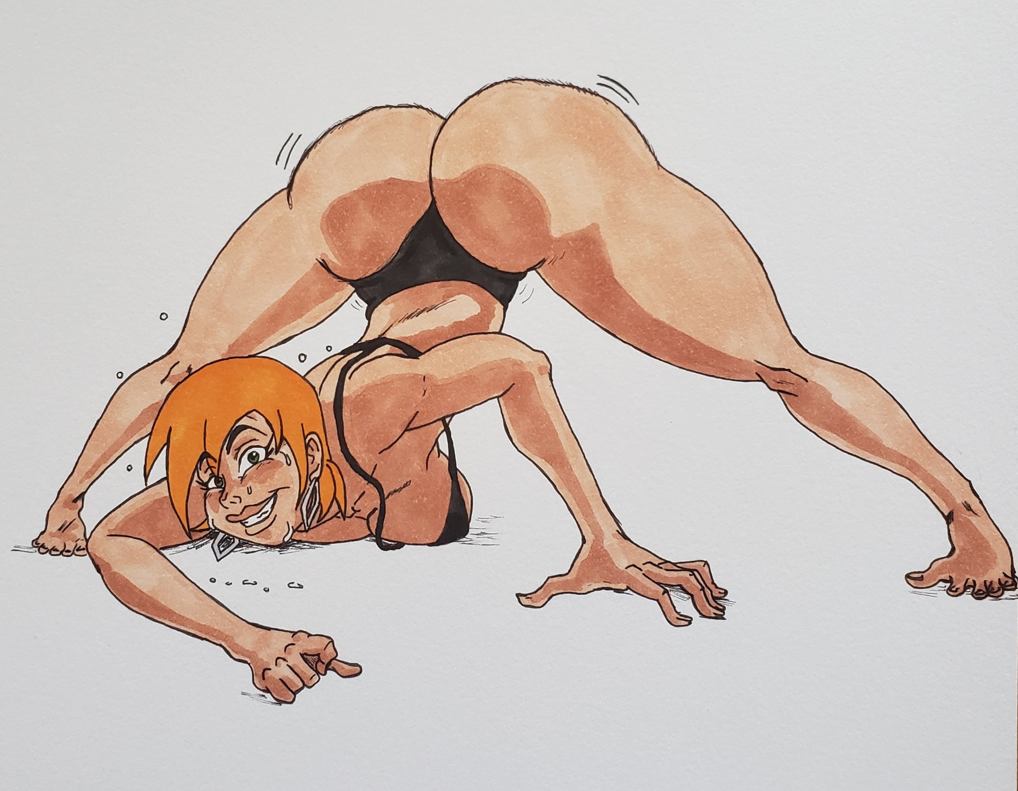 1girls, artist request, ass, barefoot, ben 10, ben 10 (classic), big ass, big breasts, big butt, bikini, bra, breasts, cartoon network, feet, female, female only, future gwen, future gwen (ben 10,000), green eyes, gwen tennyson, jack-o pose, orange hair, redhead, short hair, short-haired female, smile, solo, spread toes, thong, toes, tomboy, twerking, wobbling