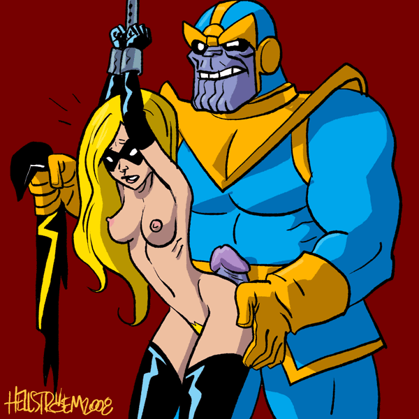 1boy 1girls avengers bondage carol_danvers female hellstroem imminent_rape marvel marvel_comics ms._marvel_(carol_danvers) nipples penis straight_hair thanos