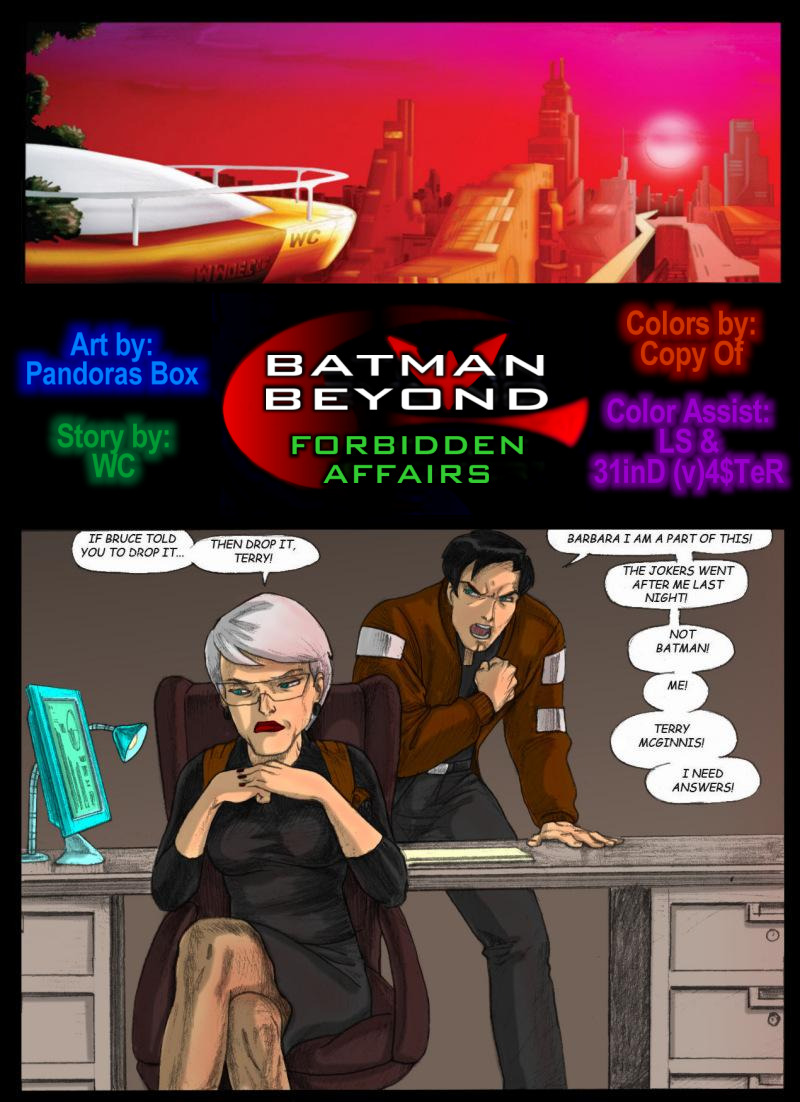 1boy 1girls barbara_gordon batman_(series) batman_beyond comic dc_comics dcau dialogue dialogue_bubble female forbidden_affairs male pandoras_box speech_bubble terry_mcginnis