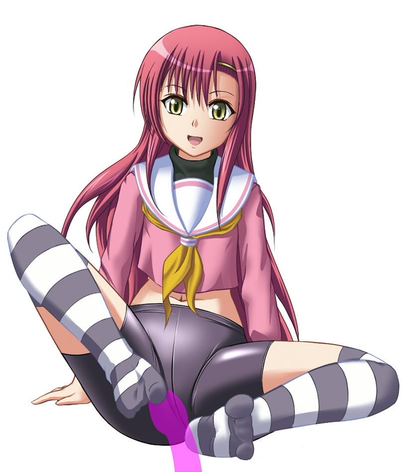 bike_shorts black_socks feet female footjob footwear hayate_no_gotoku! katsura_hinagiku kinpira long_hair pink_hair school_uniform socks striped striped_legwear striped_socks striped_thighhighs thigh_socks thighhighs white_socks yellow_eyes