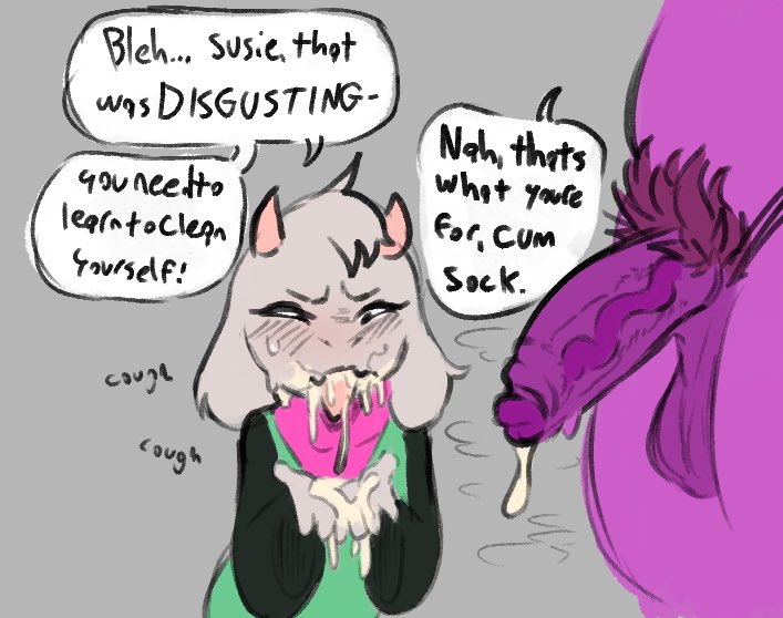 2026, anthro, balls, big balls, big penis, blowjob, blush, bovid, caprine, clothed, clothing, cum, cum in mouth, cum inside, darkner, deltarune, dialogue, english text, excessive cum, futa on male, futanari, gay, glasses, goat, grey background, hairy penis, hi res, male, male focus, mammal, partially colored, penis, penis on face, ralsei, reptile, scalie, scarf, simple background, simple shading, sissy, speech bubble, susie (deltarune), sweat, sweatdrop, text, tommiowo, topwear, trio, undertale (series), veiny penis