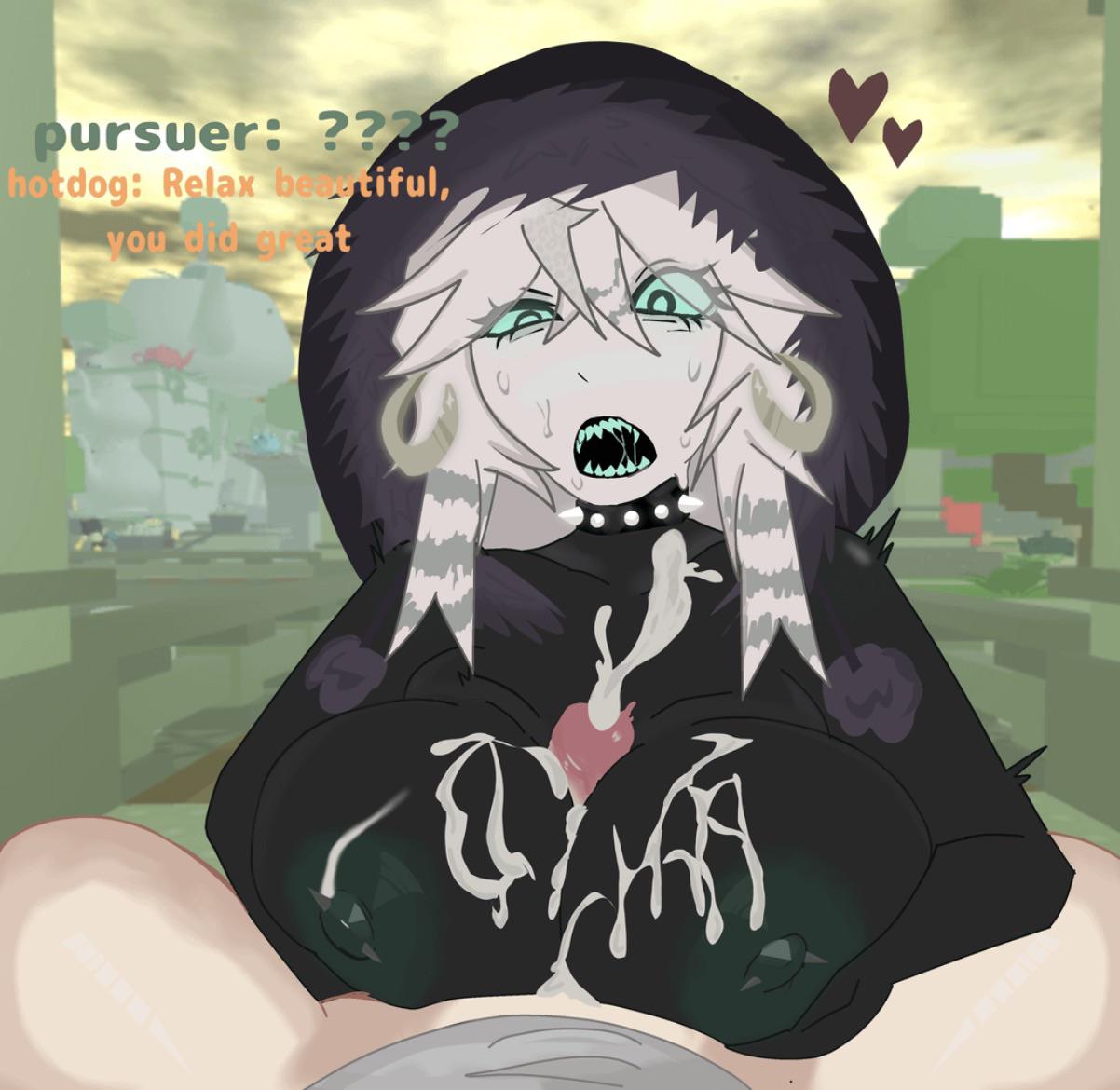 1boy, 1girls, areolae, artist request, breasts, civilian (die of death), cum, cum on breasts, die of death (roblox), hotdog (die of death), nightmare waifu, nipples, outdoors, paizuri, penis, pursuer (die of death), roblox, roblox game, robloxian, rule 63, tagme