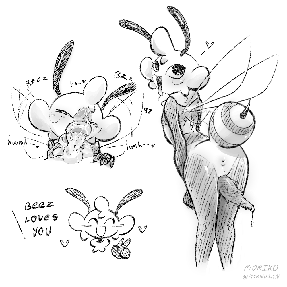 anthro, ass, barbed penis, bee, beez, beez (hikorikimo), blowjob, dandy's world, dandys world, dandys world oc, drooling, femboy, insects, male, morikusan, oc, original character, penis, precum, sketch, spiked penis, sucking, sucking penis, tail, tongue, toons, wet, wet penis