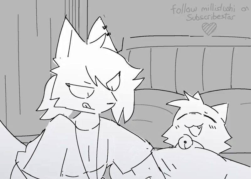 2026, animated, chelsea (millislushi), cum, cum on hand, female, furry, furry female, furry male, implied handjob, male, millislushi, sketch, tagme